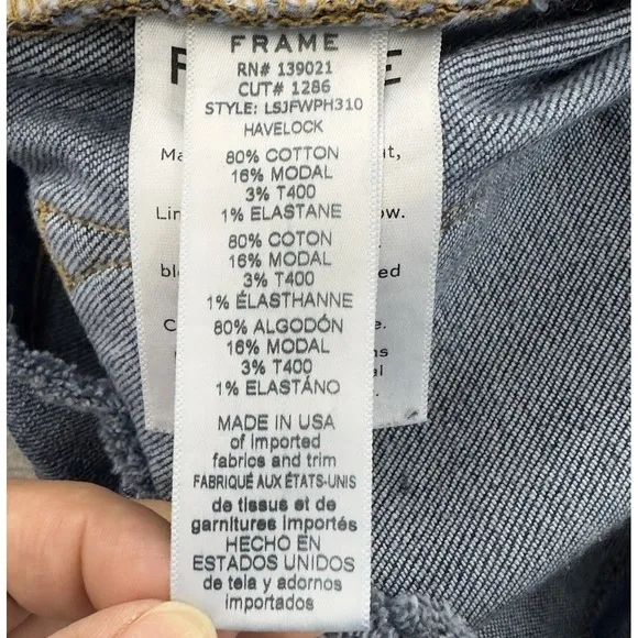 Frame Lee Skinny de Jeanne Distressed Jeans Size 26 Blue Mid-rise Raw Hem