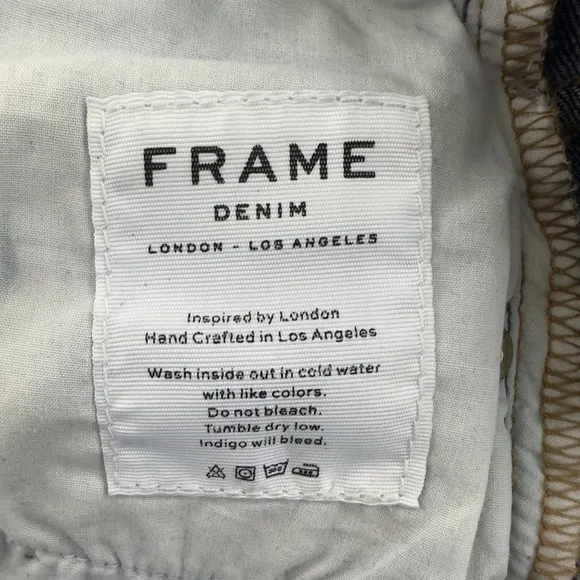 Frame Lee Skinny de Jeanne Distressed Jeans Size 26 Blue Mid-rise Raw Hem