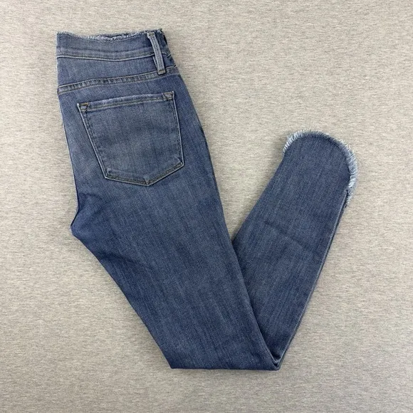 Frame Lee Skinny de Jeanne Distressed Jeans Size 26 Blue Mid-rise Raw Hem