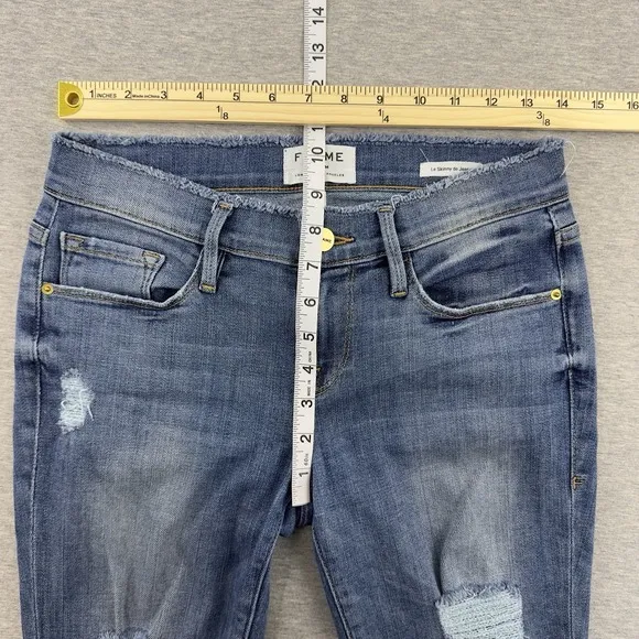 Frame Lee Skinny de Jeanne Distressed Jeans Size 26 Blue Mid-rise Raw Hem