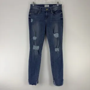 Frame Lee Skinny de Jeanne Distressed Jeans Size 26 Blue Mid-rise Raw Hem
