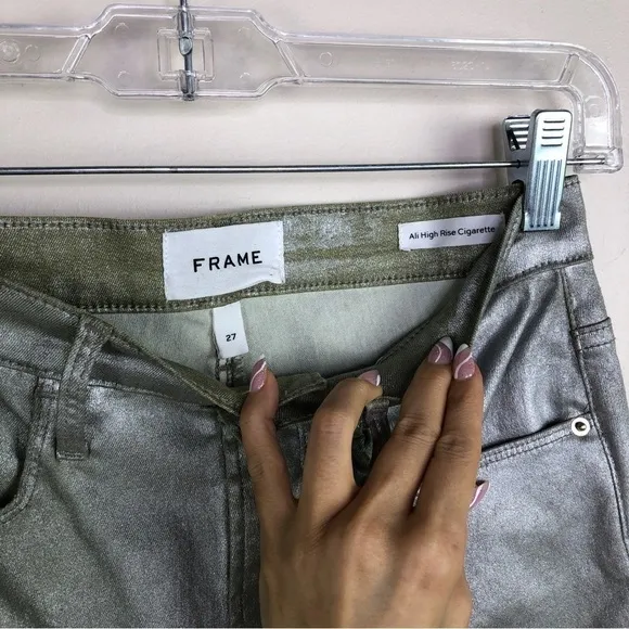 FRAME silver metallic Ali High Rise Cigarette Jeans