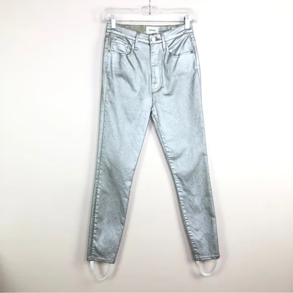 FRAME silver metallic Ali High Rise Cigarette Jeans