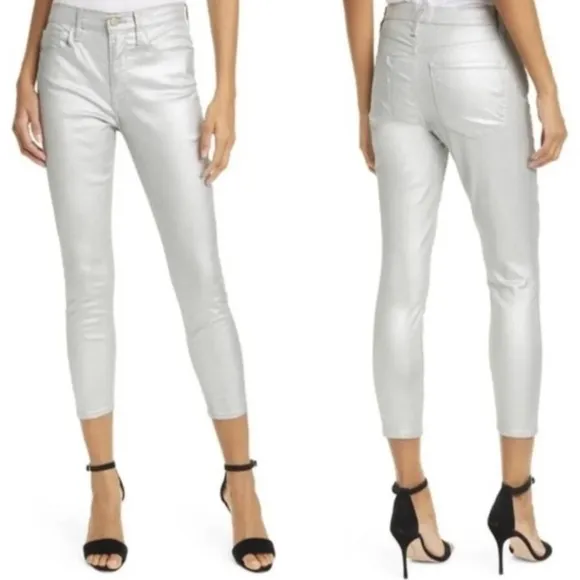 FRAME silver metallic Ali High Rise Cigarette Jeans