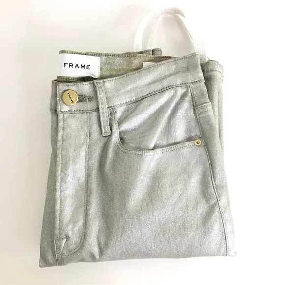 FRAME silver metallic Ali High Rise Cigarette Jeans