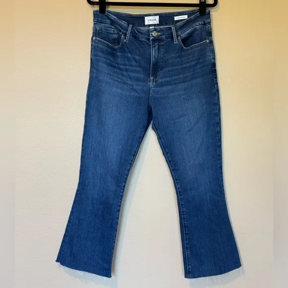 FRAME Women’s Le Crop Distressed Hem Mini Boot Cut Jeans, Size 32