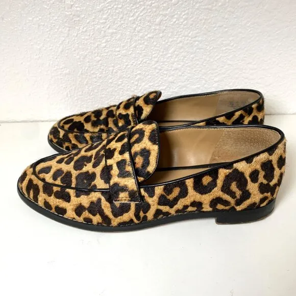 Franco Sarto Hudley 3 Camel Hair Slip-On Loafers Moccasins Leopard Animal Print