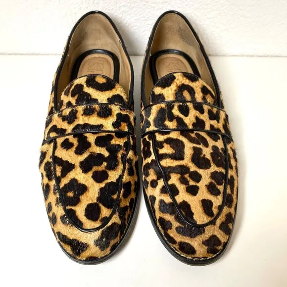 Franco Sarto Hudley 3 Camel Hair Slip-On Loafers Moccasins Leopard Animal Print