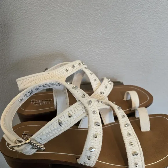 Franco Sarto Ina Toe Loop White Strappy Sandals
