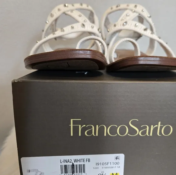 Franco Sarto Ina Toe Loop White Strappy Sandals