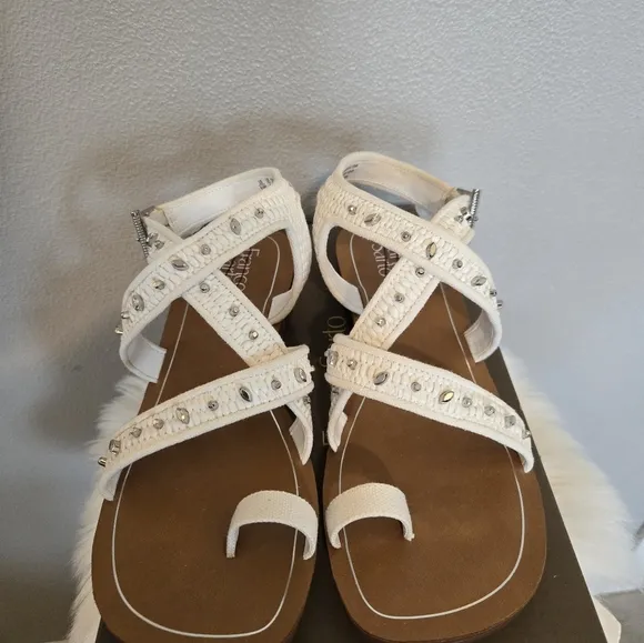 Franco Sarto Ina Toe Loop White Strappy Sandals