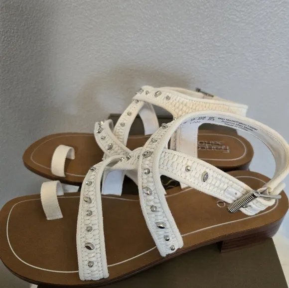 Franco Sarto Ina Toe Loop White Strappy Sandals