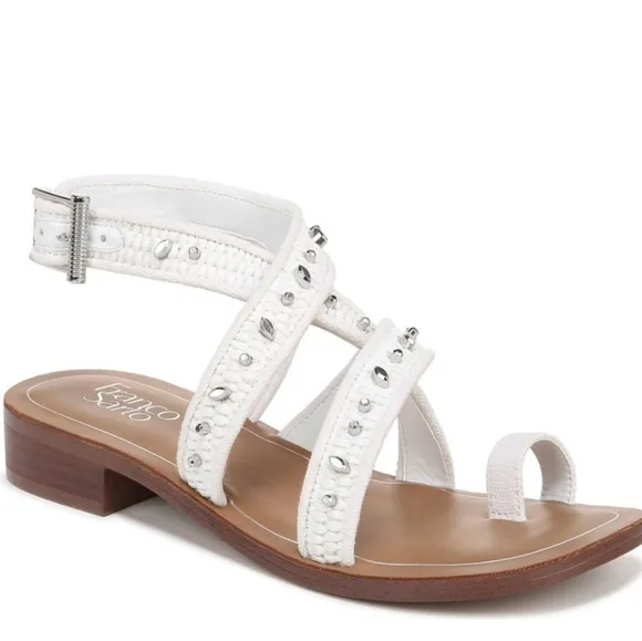 Franco Sarto Ina Toe Loop White Strappy Sandals