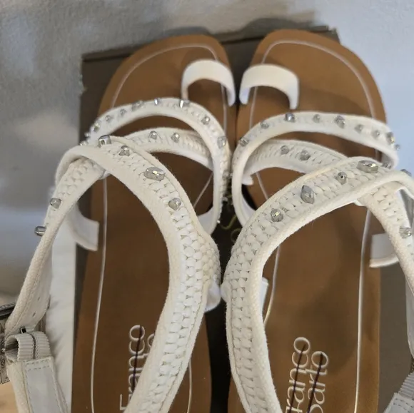 Franco Sarto Ina Toe Loop White Strappy Sandals