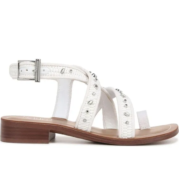 Franco Sarto Ina Toe Loop White Strappy Sandals