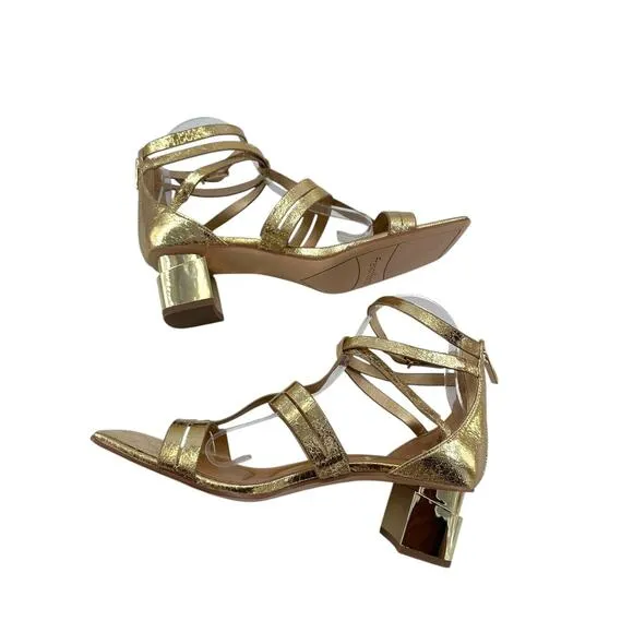 FRANCO SARTO Korie Dress Sandals Gold Metallic Strappy Block Heel Sz 8.5