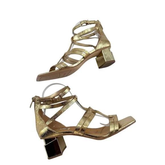 FRANCO SARTO Korie Dress Sandals Gold Metallic Strappy Block Heel Sz 8.5