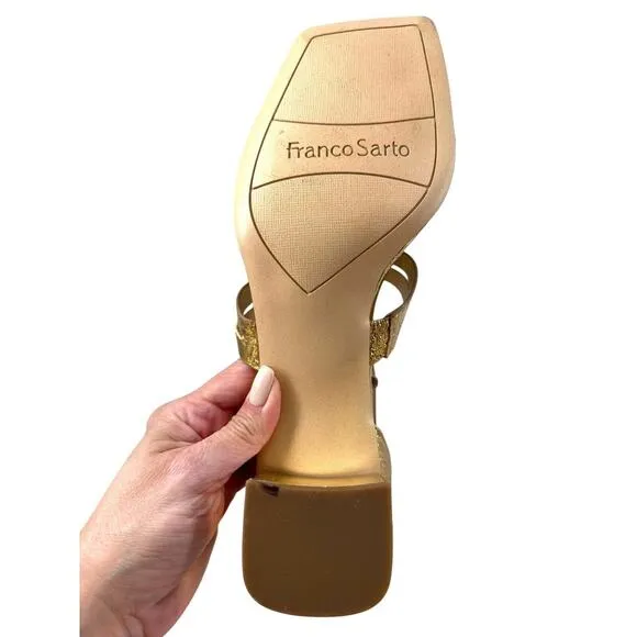 FRANCO SARTO Korie Dress Sandals Gold Metallic Strappy Block Heel Sz 8.5