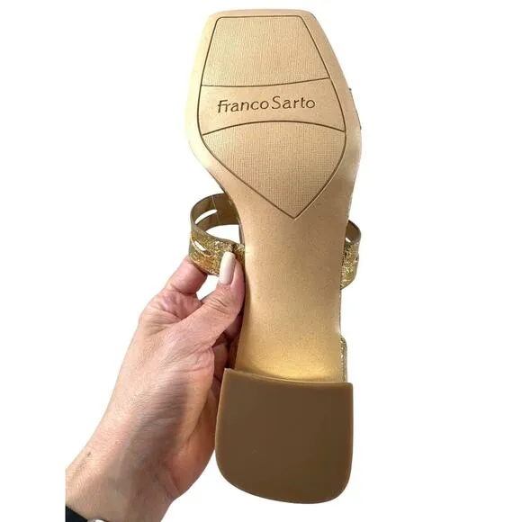 FRANCO SARTO Korie Dress Sandals Gold Metallic Strappy Block Heel Sz 8.5