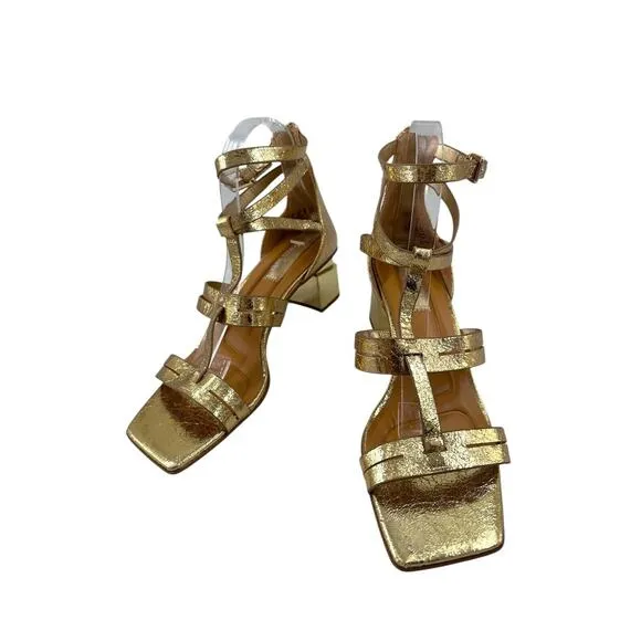 FRANCO SARTO Korie Dress Sandals Gold Metallic Strappy Block Heel Sz 8.5