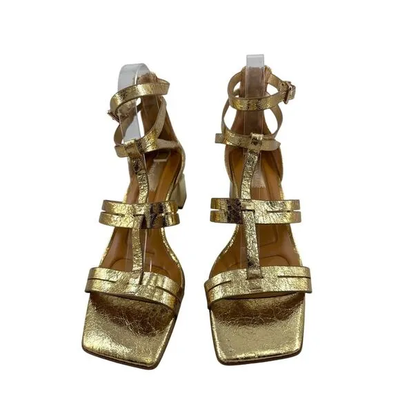 FRANCO SARTO Korie Dress Sandals Gold Metallic Strappy Block Heel Sz 8.5