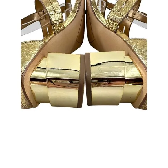 FRANCO SARTO Korie Dress Sandals Gold Metallic Strappy Block Heel Sz 8.5