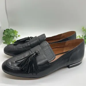 Franco Sarto leather Loafers  with Tassels Dress Shoes Black Flats Size 10 M