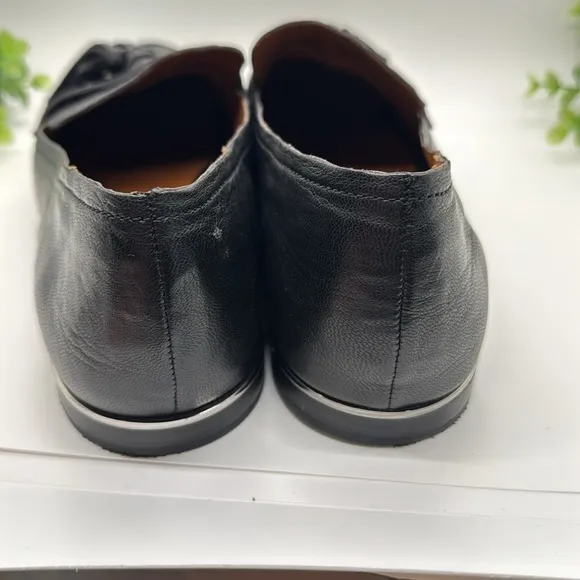 Franco Sarto leather Loafers  with Tassels Dress Shoes Black Flats Size 10 M