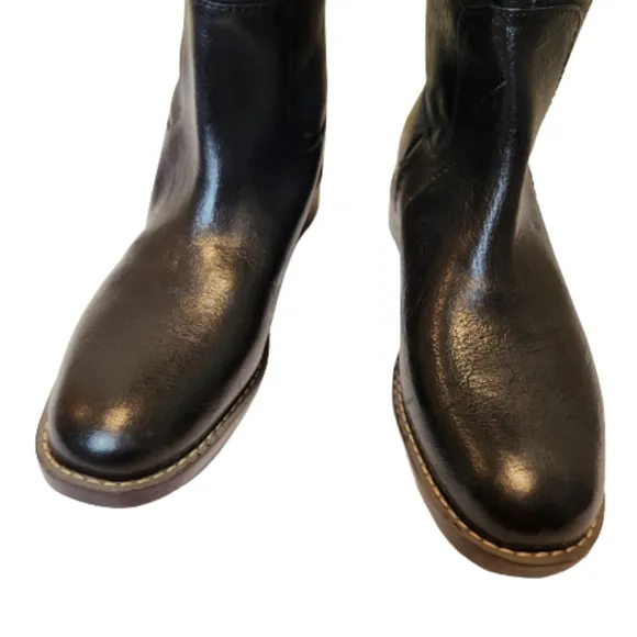 Franco Sarto Meyer black leather zip up knee high riding boots, size 6