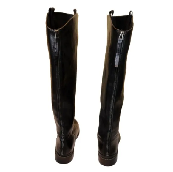 Franco Sarto Meyer black leather zip up knee high riding boots, size 6