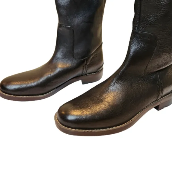 Franco Sarto Meyer black leather zip up knee high riding boots, size 6