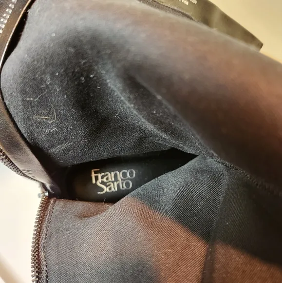 Franco Sarto Meyer black leather zip up knee high riding boots, size 6