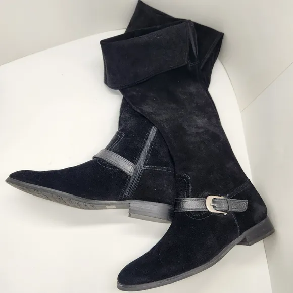 Franco Sarto over the knee boots women's 8.5M black suede riding flat equestrian