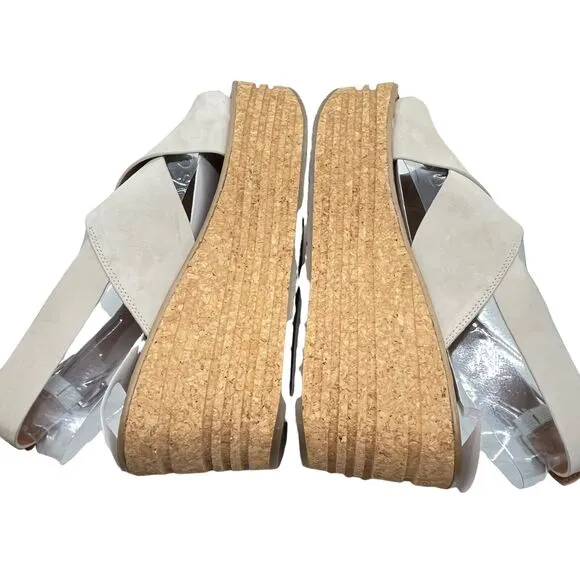 Franco Sarto Slingback Wedge Sandals Women A-Caroline Cream Suede Size 10M New
