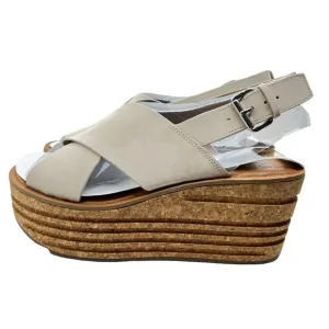 Franco Sarto Slingback Wedge Sandals Women A-Caroline Cream Suede Size 10M New