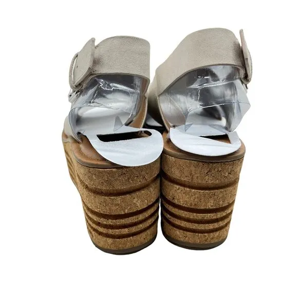 Franco Sarto Slingback Wedge Sandals Women A-Caroline Cream Suede Size 10M New