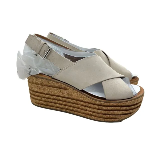 Franco Sarto Slingback Wedge Sandals Women A-Caroline Cream Suede Size 10M New