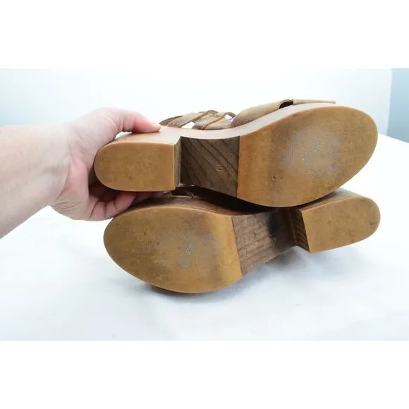 Free Bird Womens 10 Chunky Wooden Brown Ali Sandals Strappy Boho