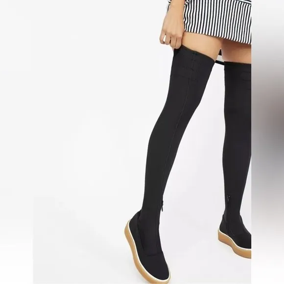 Free People 36‎ US 5.5-6 Outer Limits Thigh High Black Stretch Boots Over Knee