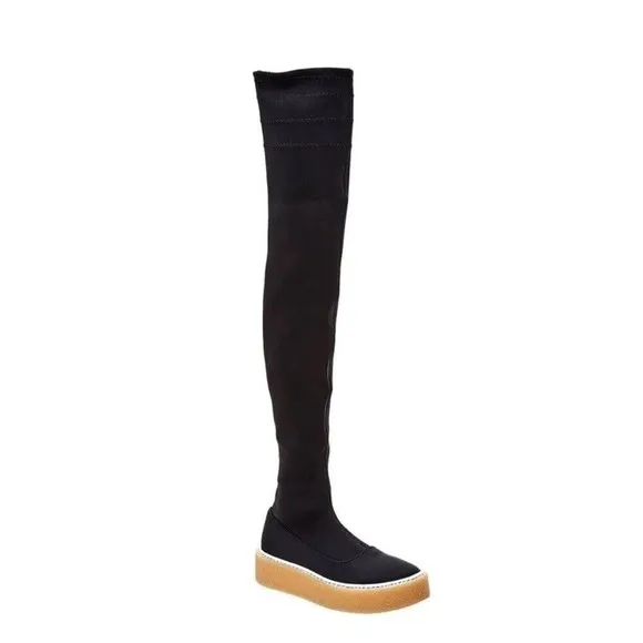 Free People 36 US 5.5-6 Outer Limits Thigh High Black Stretch Boots Over Knee