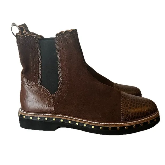 Free People Atlas Chelsea Boots Brown Leather Upper Shoes Size EU 40 US 9.5 *R*‎