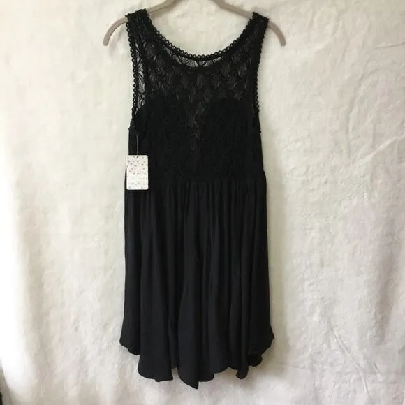 Free People Black Crochet Sleeveless Mini Dress