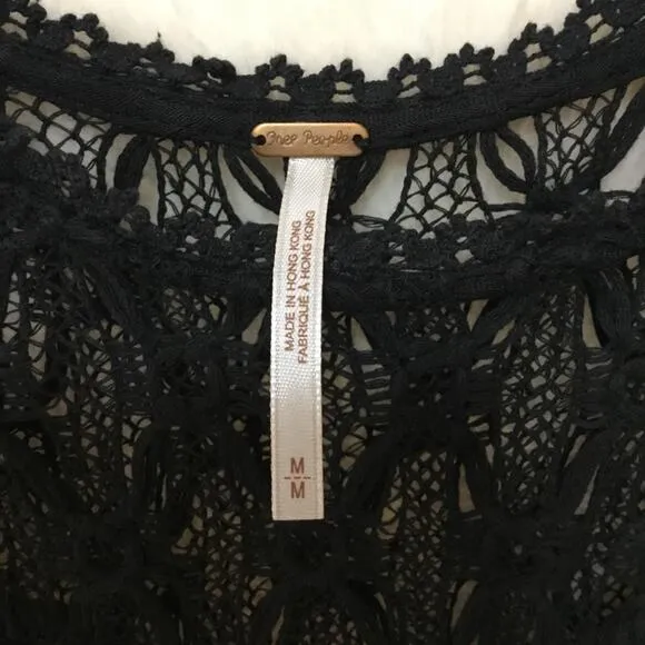 Free People Black Crochet Sleeveless Mini Dress