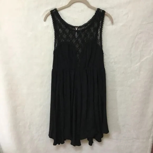 Free People Black Crochet Sleeveless Mini Dress