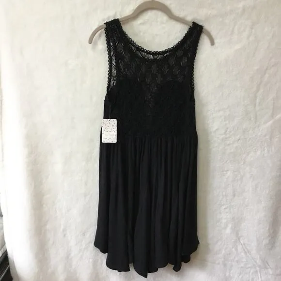 Free People Black Crochet Sleeveless Mini Dress