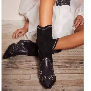 Free People BROWN Jaxon studded Western boots size 38 1/2