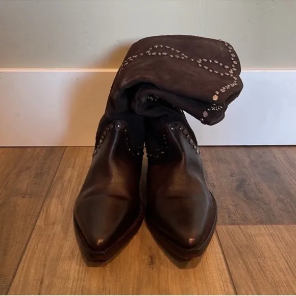 Free People BROWN Jaxon studded Western boots size 38 1/2