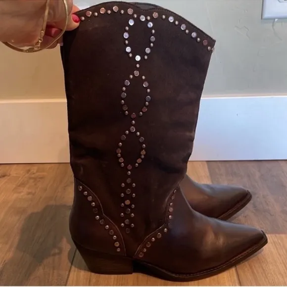Free People BROWN Jaxon studded Western boots size 38 1/2