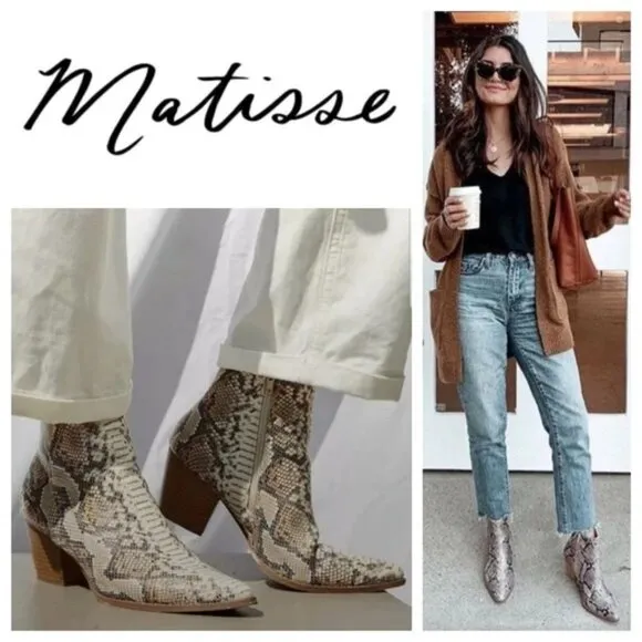 Free People Coconuts by Matisse Snakeskin Going West Ankle Boots Women's 10