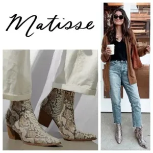 Free People Coconuts by Matisse Snakeskin Going West Ankle Boots Women's 10